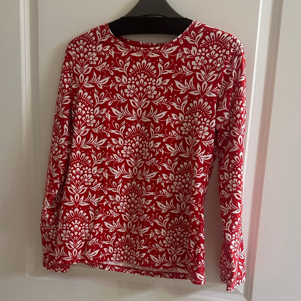 Talbots Red and White Floral Long Sleeve Top